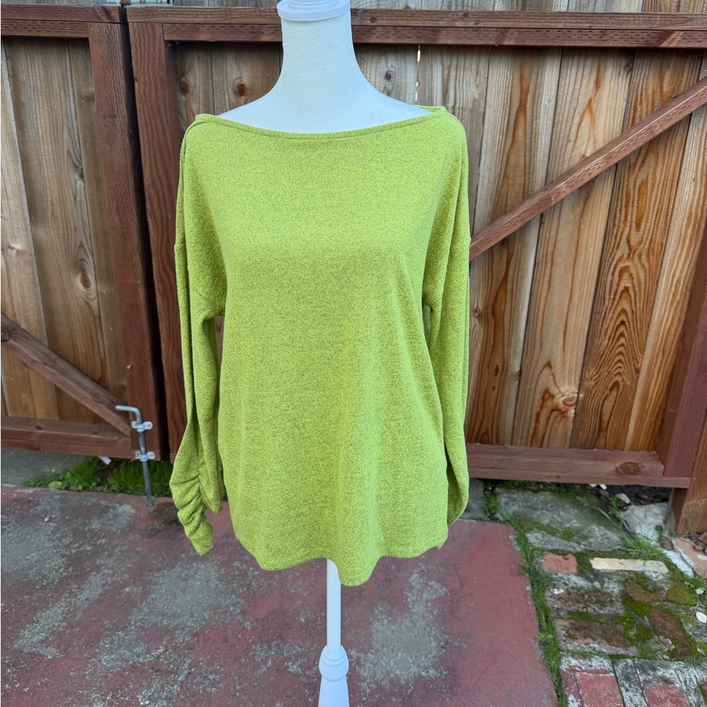 DG2 by Diane Gilman Off-the-Shoulder Lime Sweater